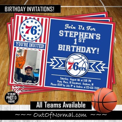 Philadelphia 76ers NBA Basketball Birthday Invitation 5x7