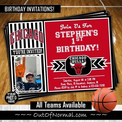 Chicago Bulls MJ 23 NBA Basketball Birthday Invitation 5x7