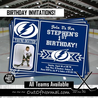 Tampa Bay Lightning NHL Hockey Birthday Invitation 5"x7" with photo