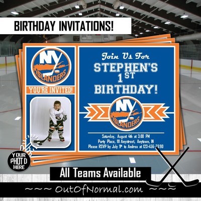New York Islanders NHL Hockey Birthday Invitation 5"x7" with photo