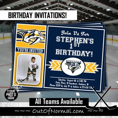 Nashville Predators NHL Hockey Birthday Invitation 5"x7" with photo