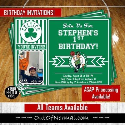 Boston Celtics NBA Basketball Birthday Invitation 5x7