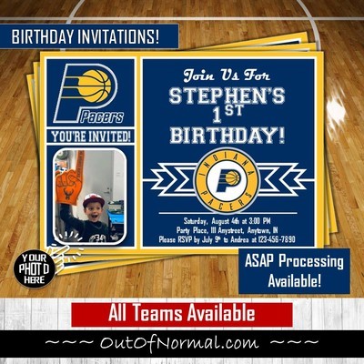 Indiana Pacers NBA Basketball Birthday Invitation 5x7