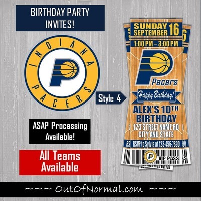 Indiana Pacers NBA Basketball Birthday Invitation Ticket Style