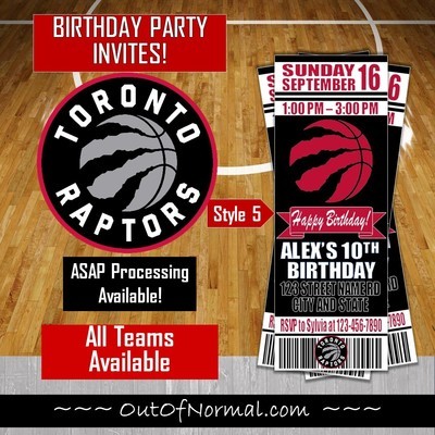 Toronto Raptors NBA Basketball Birthday Invitation Ticket Style