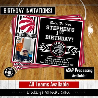Toronto Raptors NBA Basketball Birthday Invitation 5x7