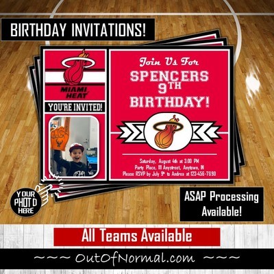 Miami Heat NBA Basketball Birthday Invitation 5x7