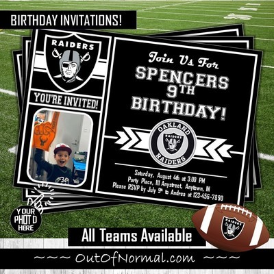 Oakland Raiders Photo NFL Football Birthday Invitation 5"x7"