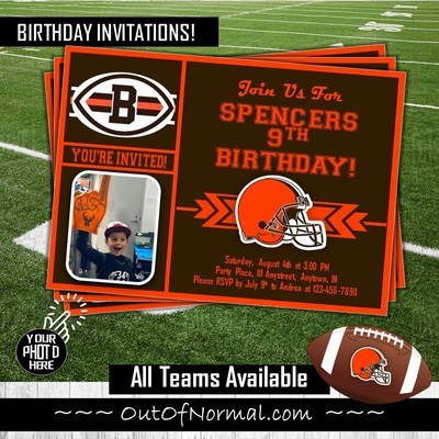 Cleveland Browns Photo NFL Football Birthday Invitation 5"x7"