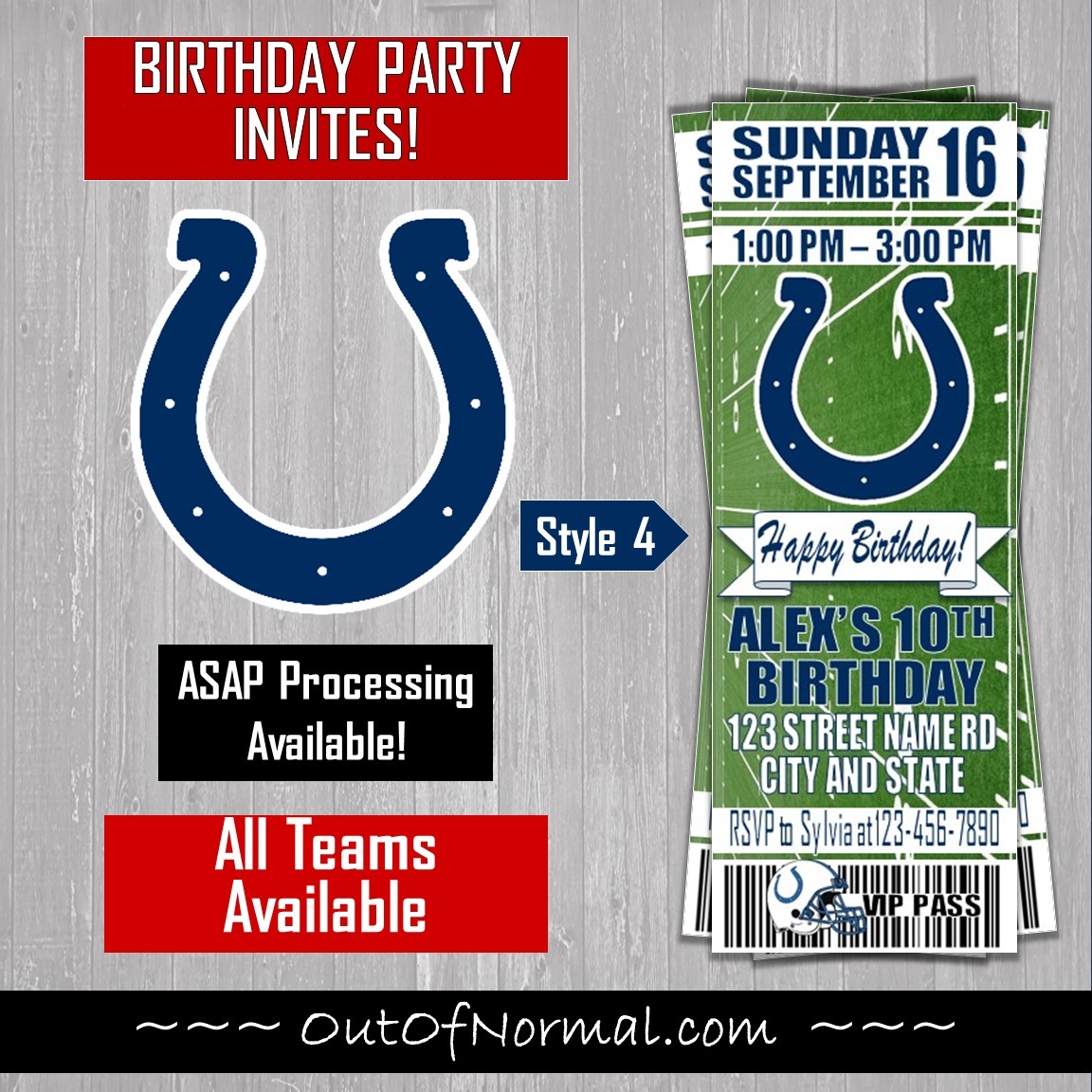 Indianapolis Colts Ticket Style Sports Party Invites – Sports Invites