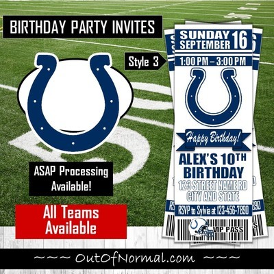 Indianapolis Colts NFL Football Birthday Invitation Ticket Style