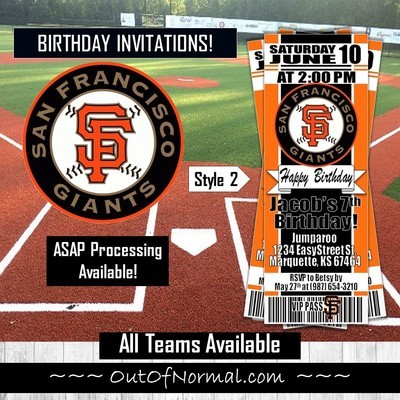 San Francisco SF Giants Birthday Party  Invitation Ticket Style