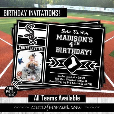Chicago White Sox Photo MLB Baseball Birthday Invitation 5"x7"