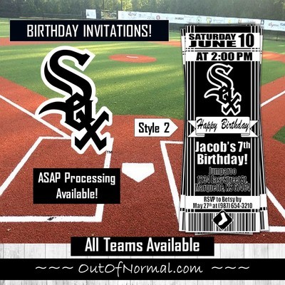 Chicago White Sox MLB Baseball Birthday Invitation Ticket Style