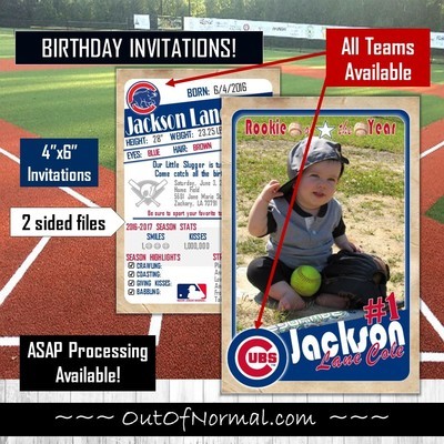 Chicago Cubs Vintage Trading Cards 4"x6" Invitations