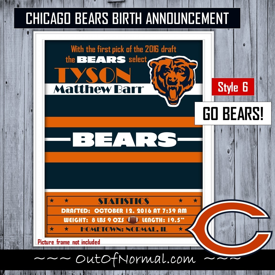 Chicago Bears NFL Draft Birth Announcements Custom #ClubDub