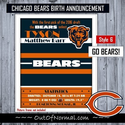 Chicago Bears NFL Draft Birth Announcements Custom #ClubDub