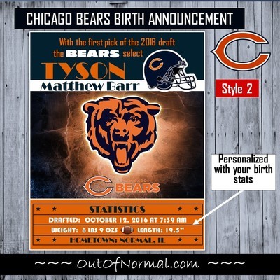 Chicago Bears NFL Draft Birth Announcements Custom #ClubDub
