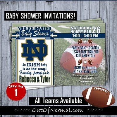 Notre Dame Fighting Irish 4"x6" NCAA College Football Baby Shower Invitation