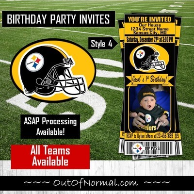 Pittsburgh Steelers NFL Football Birthday Photo Invitation Ticket Picture