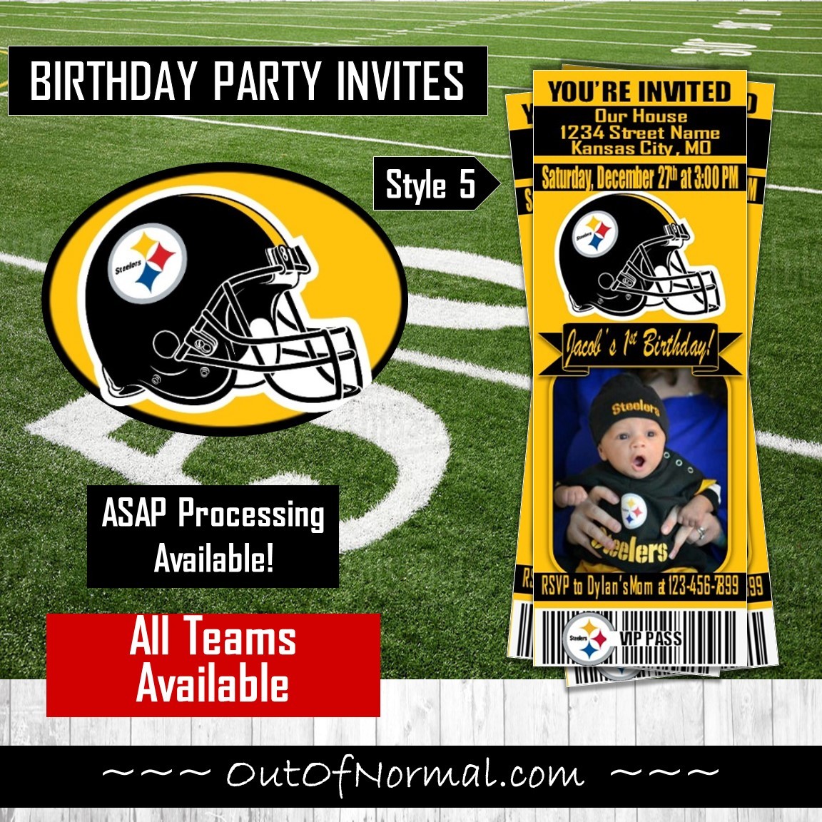 Pittsburgh Steelers Ticket Style Sports Party Invitations – Sports