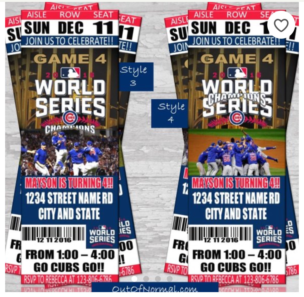 Chicago Cubs World Series MLB Baseball Birthday Invitation Ticket Style