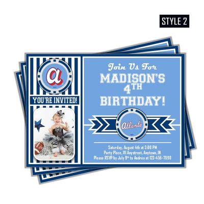 Atlanta Braves City Connect Photo MLB Baseball Birthday Invitation 5"x7"