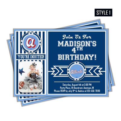 Atlanta Braves City Connect Photo MLB Baseball Birthday Invitation 5"x7"