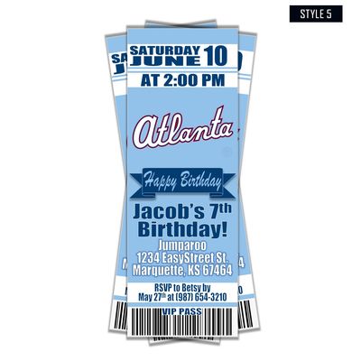 Atlanta Braves City Connect MLB Baseball Birthday Invitation Ticket Style
