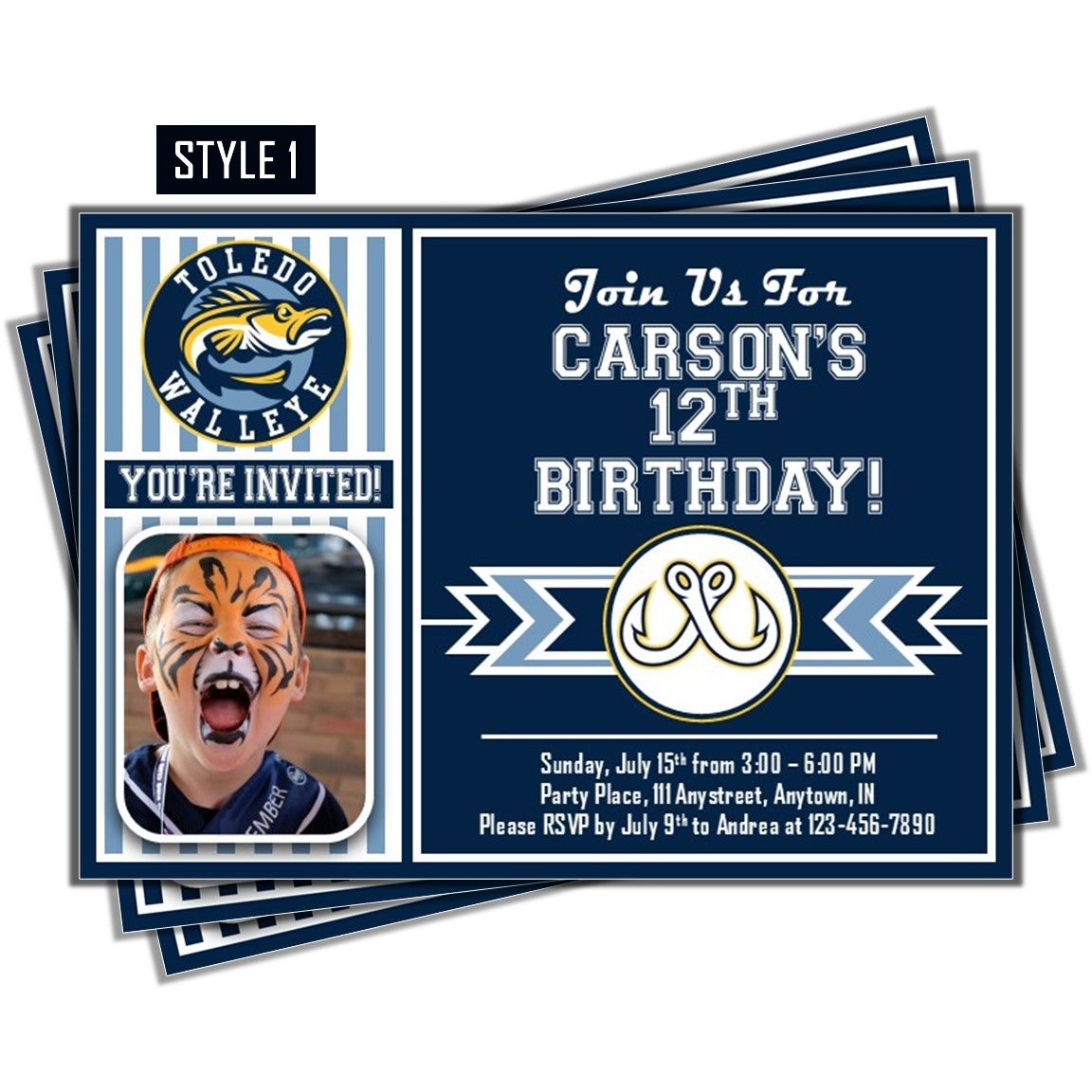 Toledo Walleye Hockey Birthday Invitation 5x7 with Photo Digital Download
