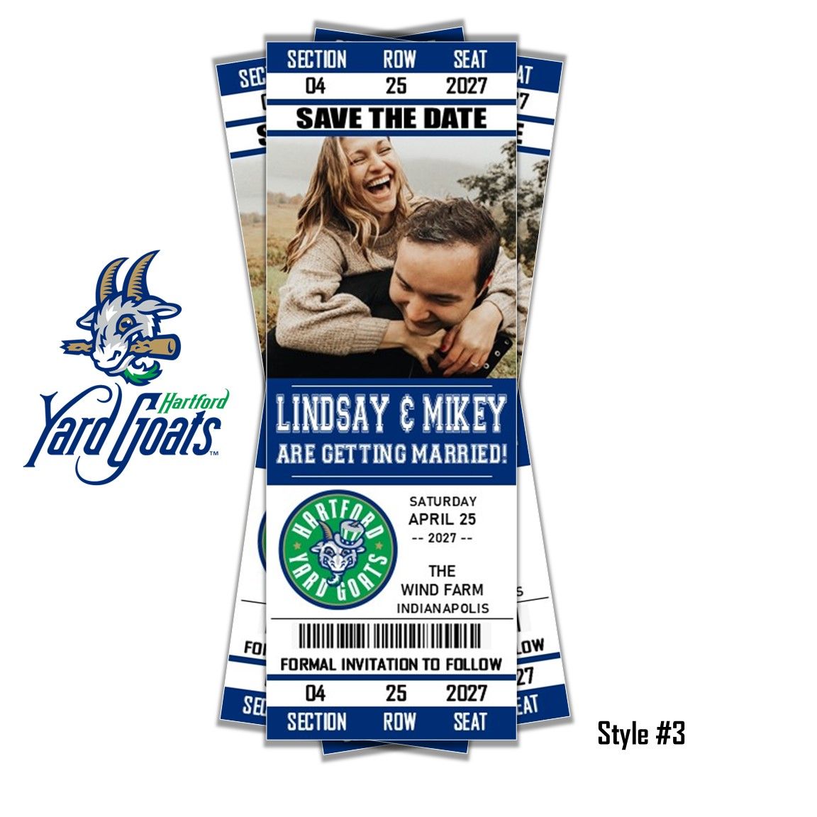 Hartford Yard Goats SAVE THE DATE photo MiLB Baseball Invitation Ticket Style