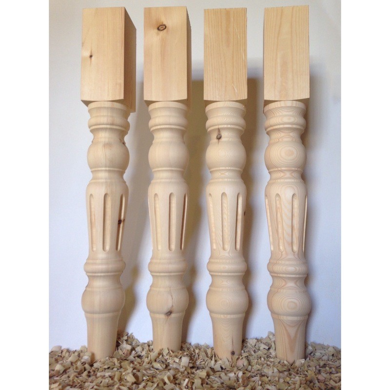 Pine 4” Fluted Farmhouse table legs . Set of four.