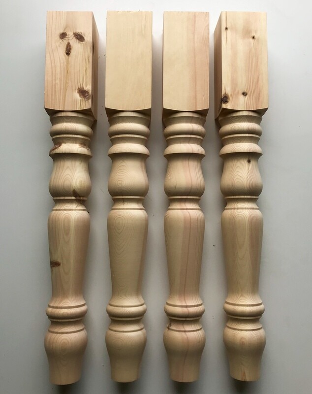 Pine 4” Farmhouse table legs style three . Set of four.