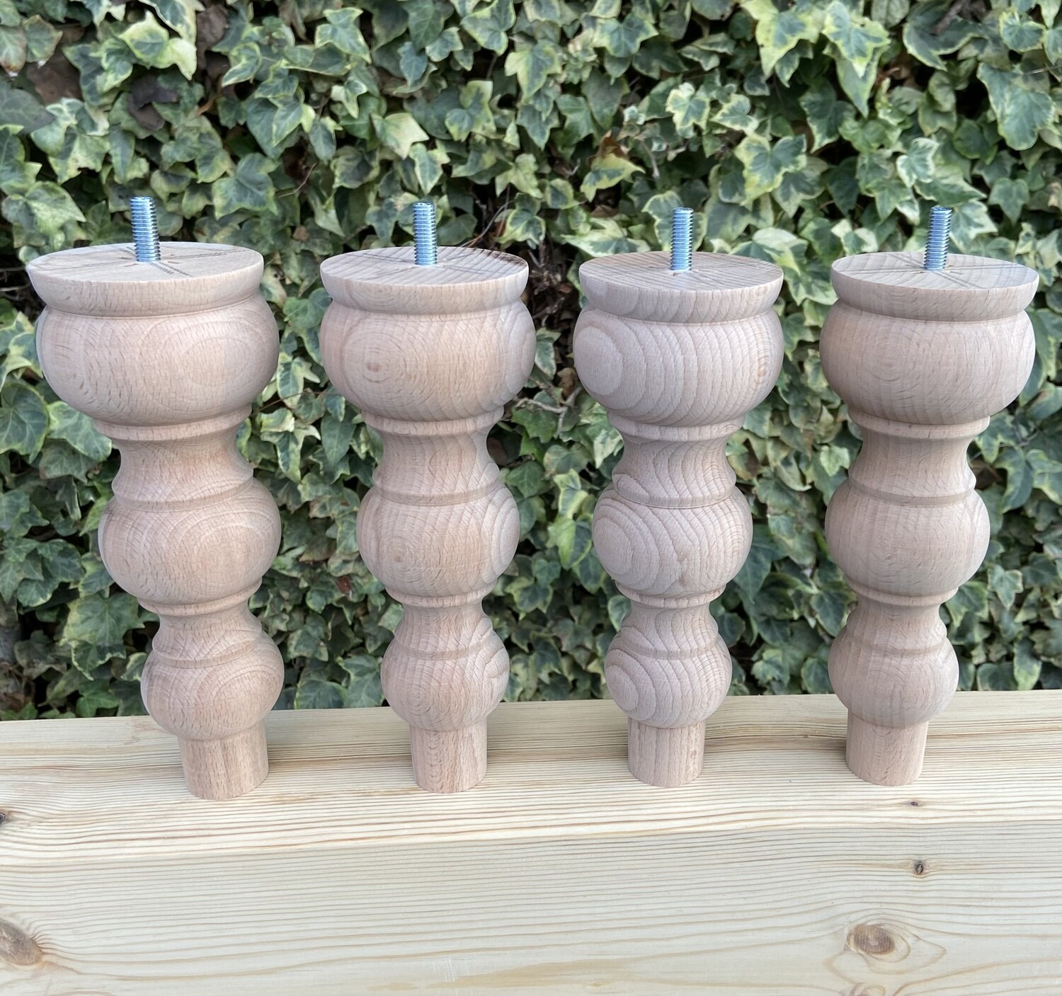 Bobbin cove stool leg in beech 75mm wide, 205mm high . Set of four.