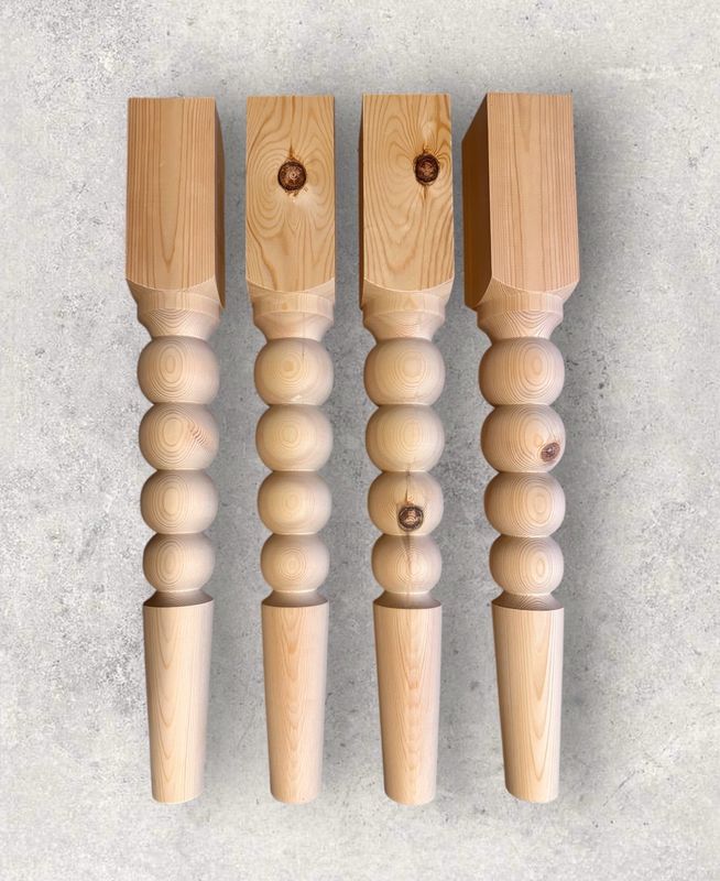 Pine 4” Bobbin Taper Foot table legs. Set of four.