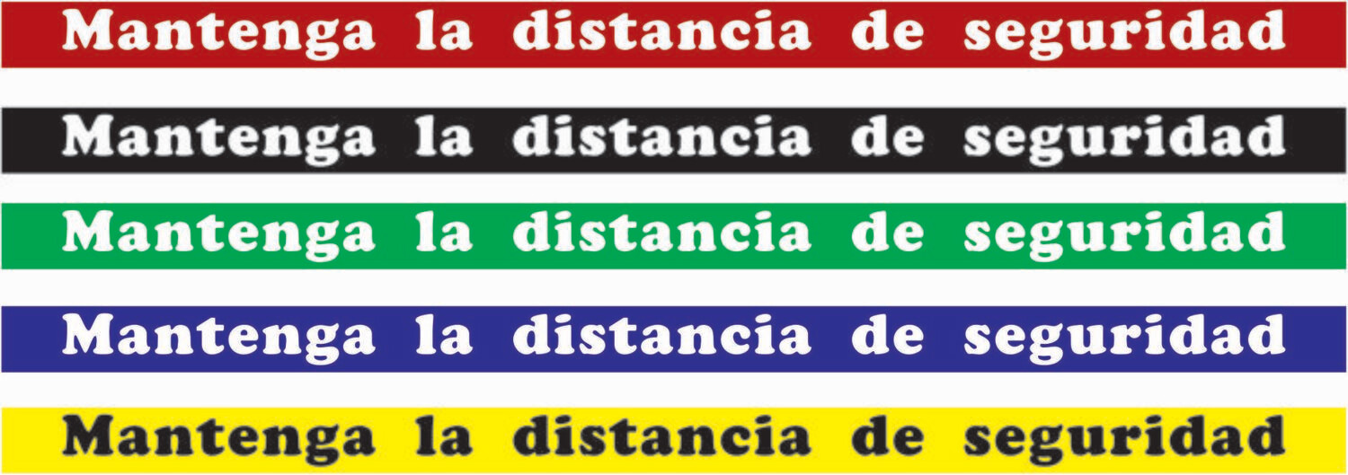 PEGATINA  COVID -19 MANTENER LA DISTANCIA DE SEGURIDAD  100 X 5 CMS