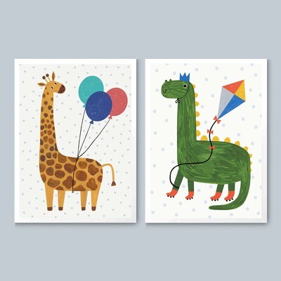 GIRAFFE AND DINO print set