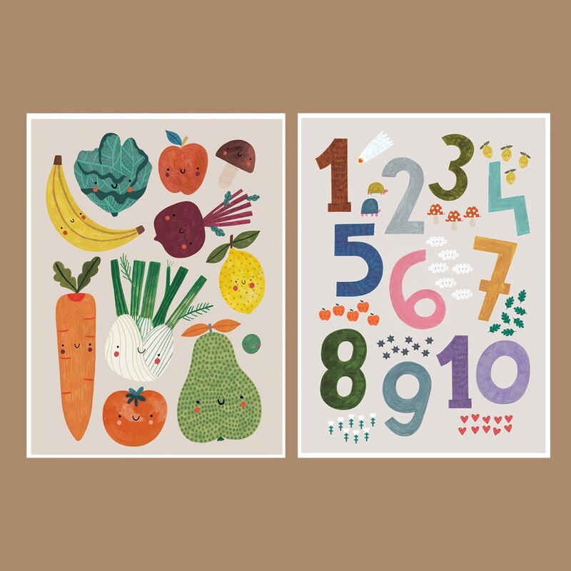 FRUITS&amp;VEGGIES + NUMBERS print set