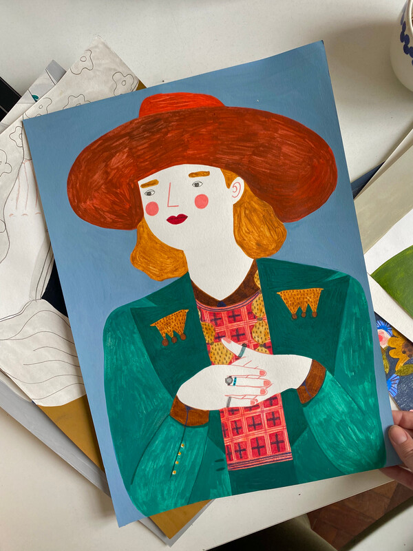 GUCCI HAT GIRL original painting A3