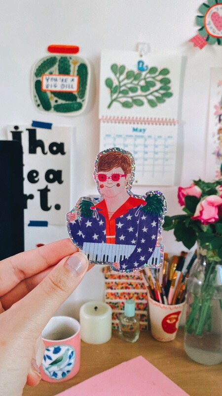 ELTON JOHN glitter sticker