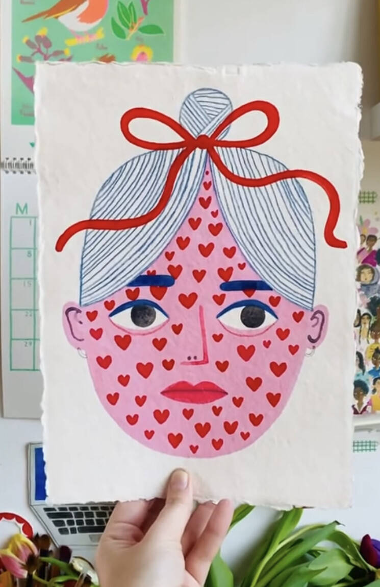 GIRL OF HEARTS original painting A4