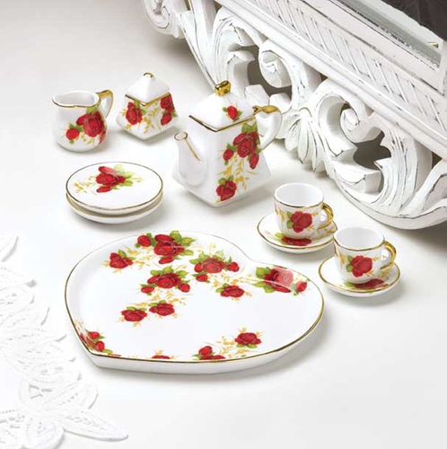 MINIATURE ROSEBUD TEA SET