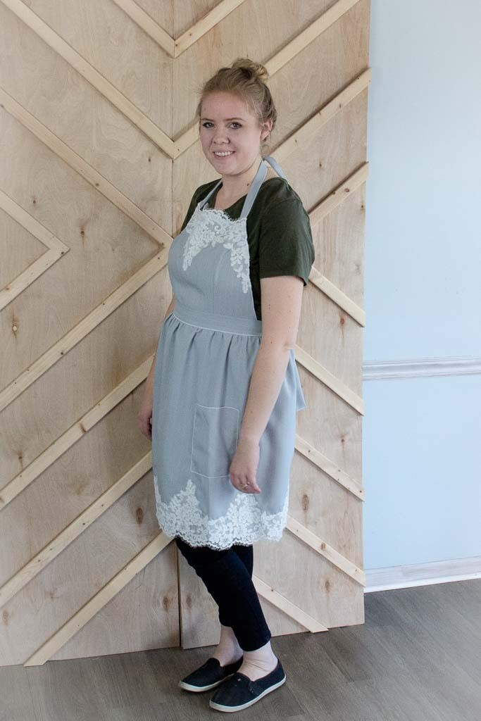Lace Apron In Grey Pin Stripe