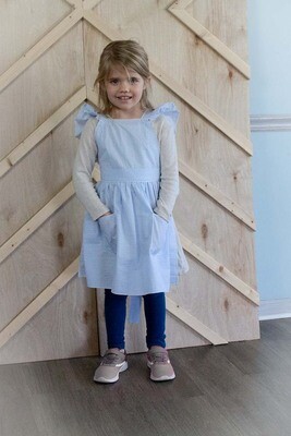 Ruffle Strap Apron In Light Blue Seersucker -Child
