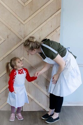 Apron with Seersucker Godets in Light Blue- Child