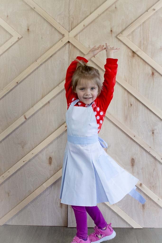 Apron with Seersucker Godets in Light Blue- Child