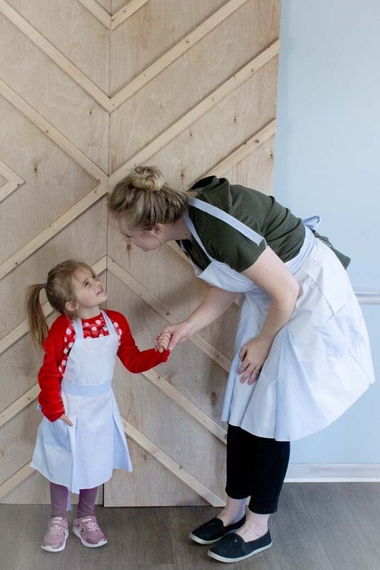 Apron with Seersucker Godets in Light Blue