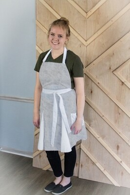 Apron with White Godets in Black/ White Seersucker