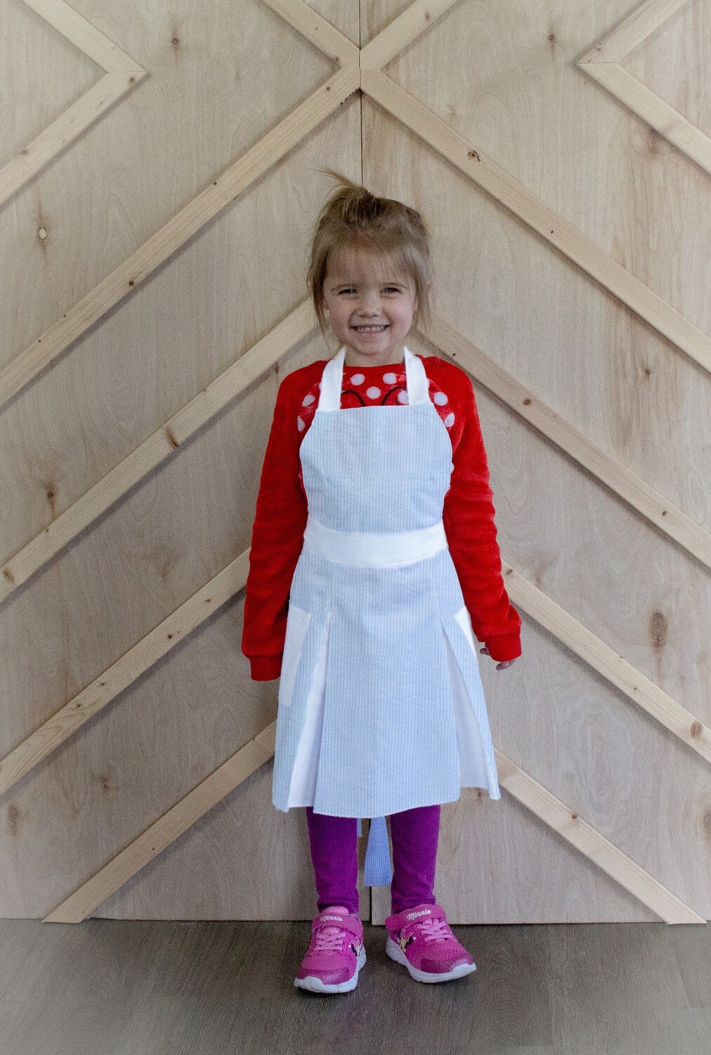 Apron with White Godets in Seersucker Light Blue- Child