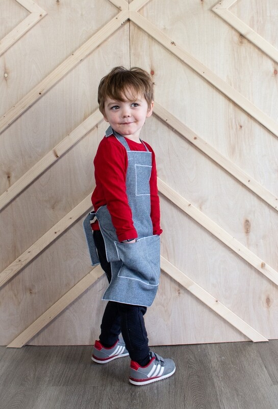 Boys Apron In Denim Linen- Child